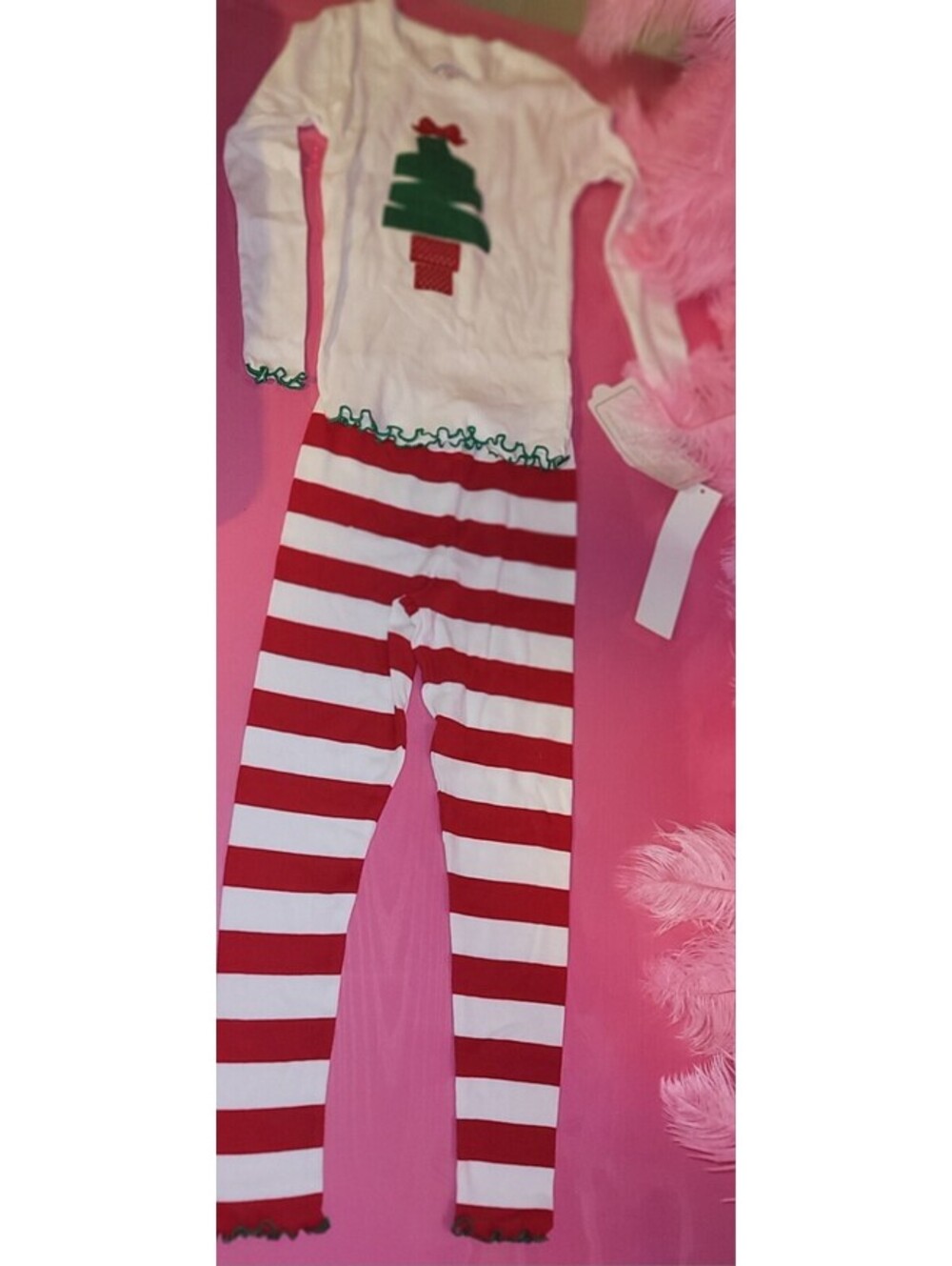 SARA'S PRINTS CHRISTMAS TREE 🎄 RED & WHITE STRIPED PANTS PAJAMAS 2 PC SET SZ 5